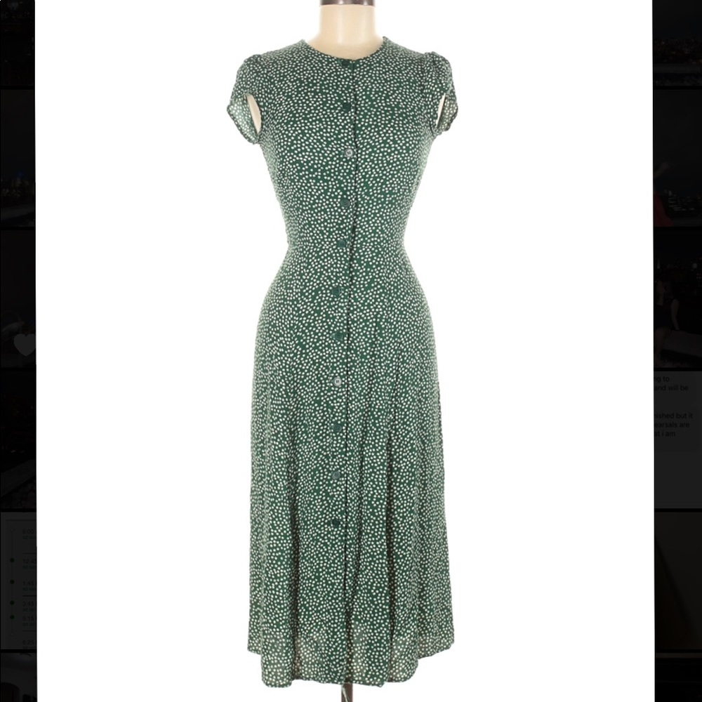 reformation green button up dress